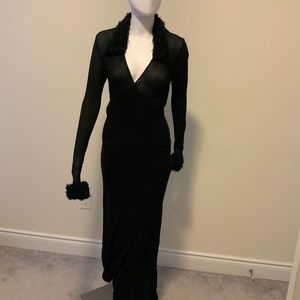 Black Mesh dress with faux fur collar and sleeves